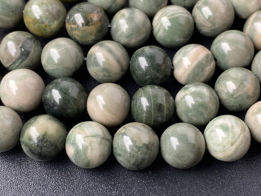 15” 8mm Natural Chinese green Zebra jasper stone round beads
