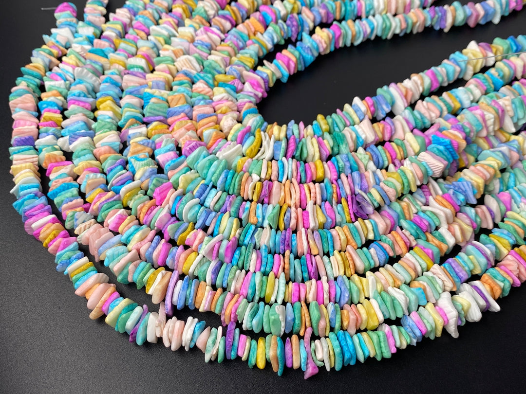 16" 8~12mm multi color shell flake chips beads strands