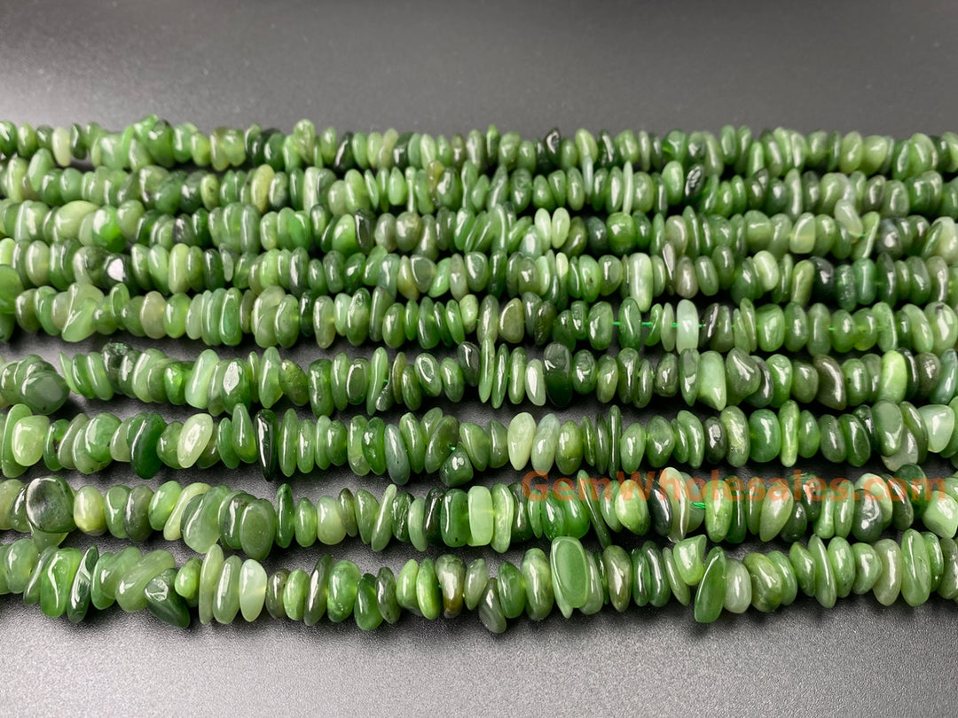 15.5" 8x10mm Natural green jade nuggets chips beads