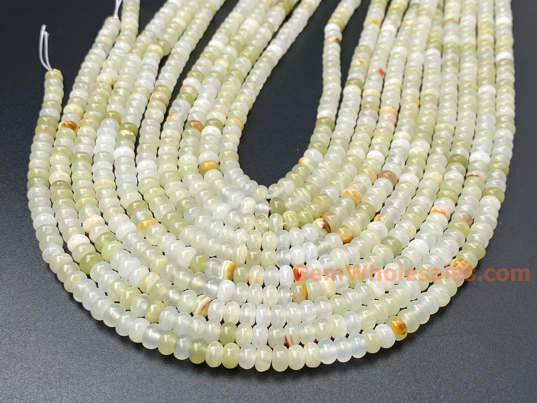 15.5" 4x6mm natural light green jade rondelle beads