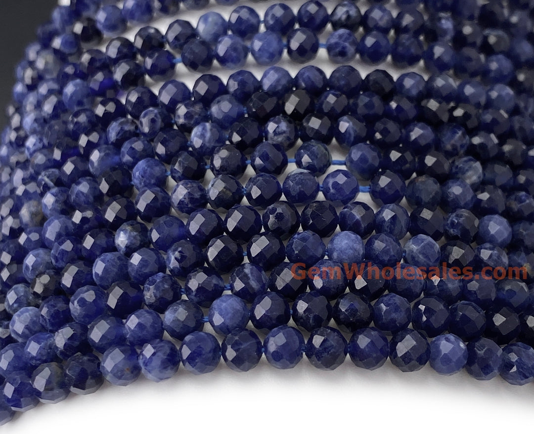 15.5" 4mm natural sodalite semi precious stone round micro faceted beads