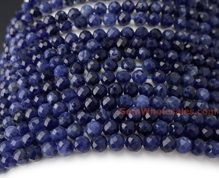15.5" 4mm natural sodalite semi precious stone round micro faceted beads
