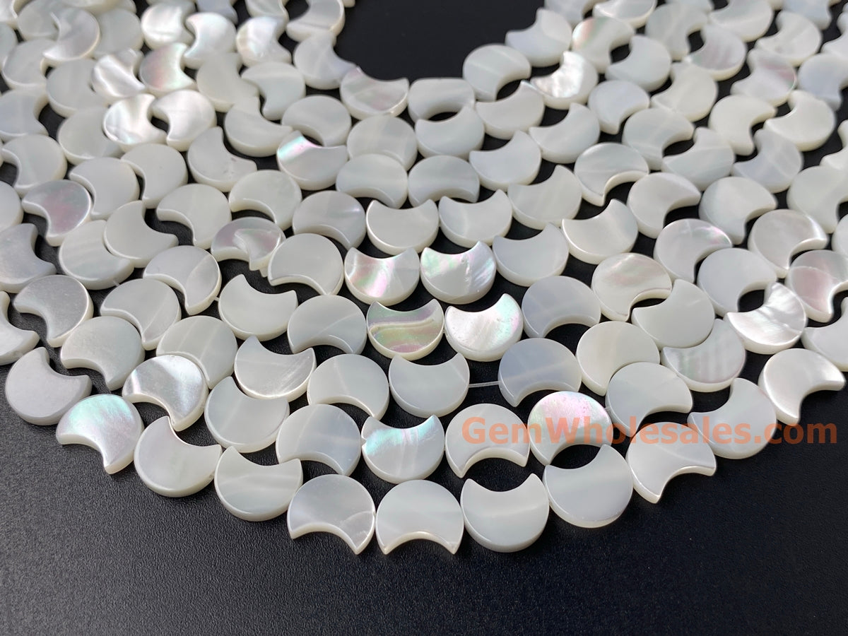 15.5" 9x11mm Natural white MOP moon beads,white mother of pearl