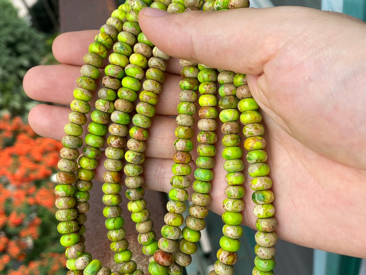 15" 5x8mm yellow green Sea Sediment/emperor jasper rondelle beads