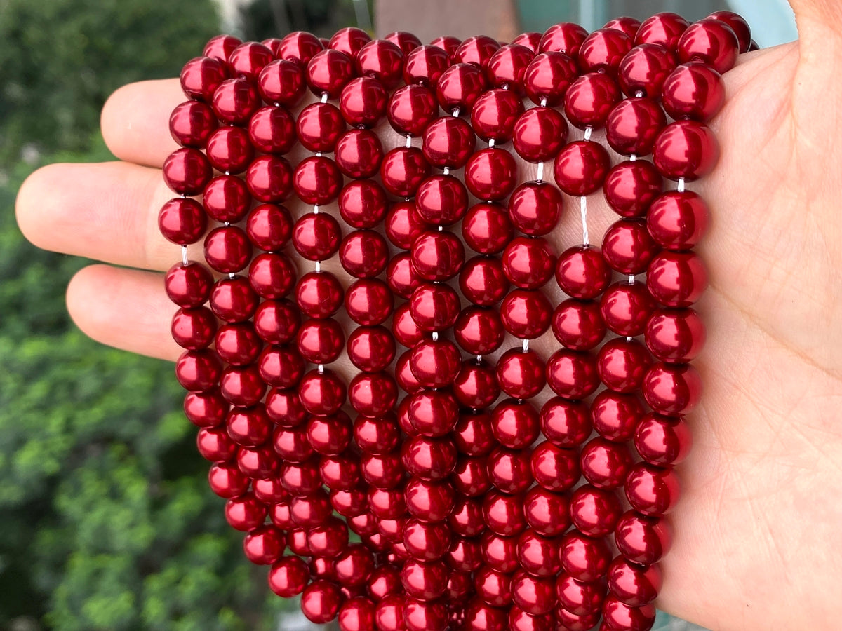 16" 8mm Dark wine red glass round beads