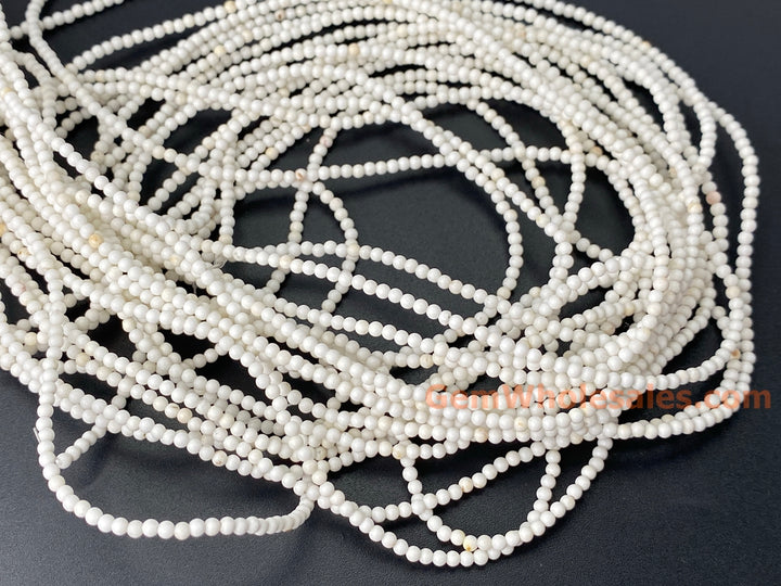 15.5" 2mm Natural cream white howlite tiny round beads