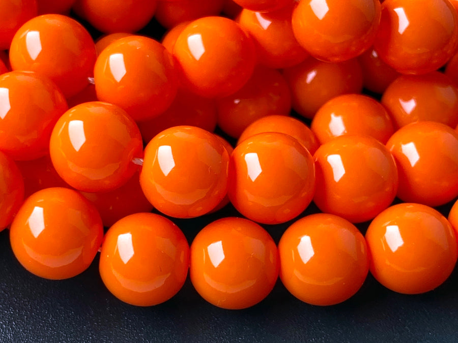15.5" Glass druk round beads orange 6mm/8mm/10mm/12mm