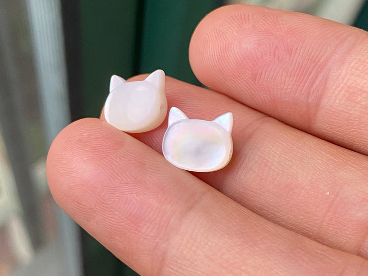 5PCS 9x10mm Natural white MOP little cat beads, mother of pearl cat