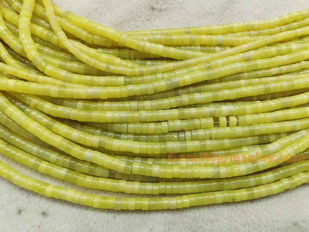 15.5" 3x6mm yellow green olive jade/Lemon jade Heishi beads