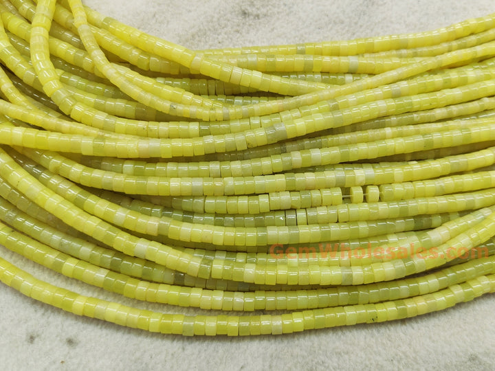 15.5" 3x6mm yellow green olive jade/Lemon jade Heishi beads