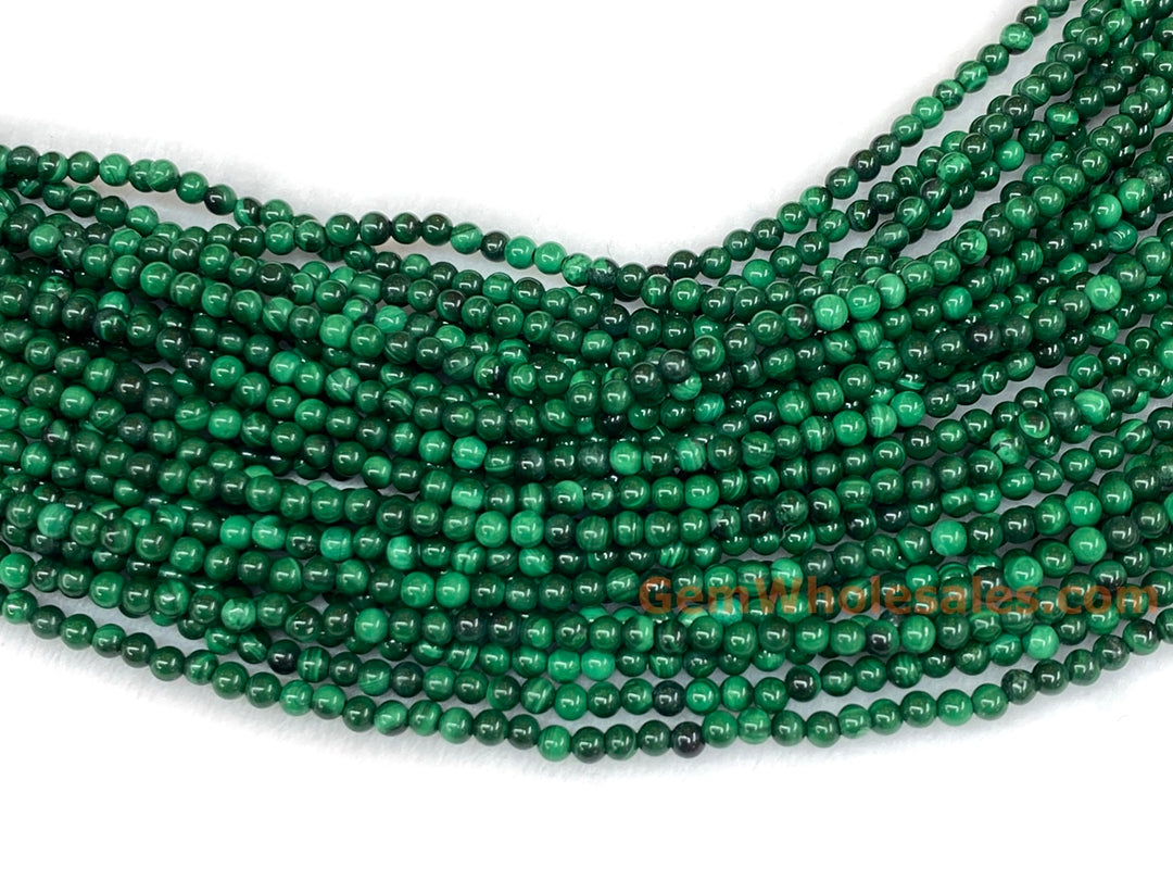 15.5" 2mm Natural green malachite stone tiny round beads