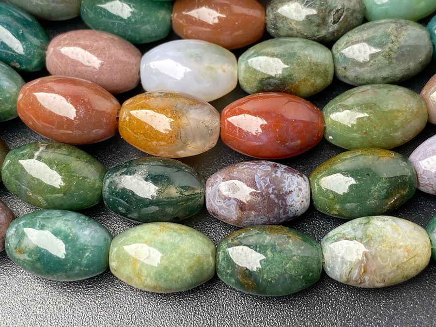 15.5" Natural 8x12mm green Indian agate drum beads AA