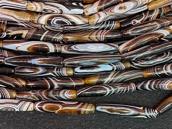 15" 10x50mm brown stripe Agate oval/rice beads