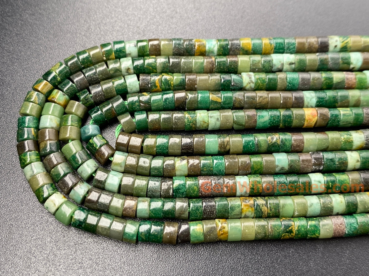 15" 2x4mm Natural African green jade Heishi jewelry beads