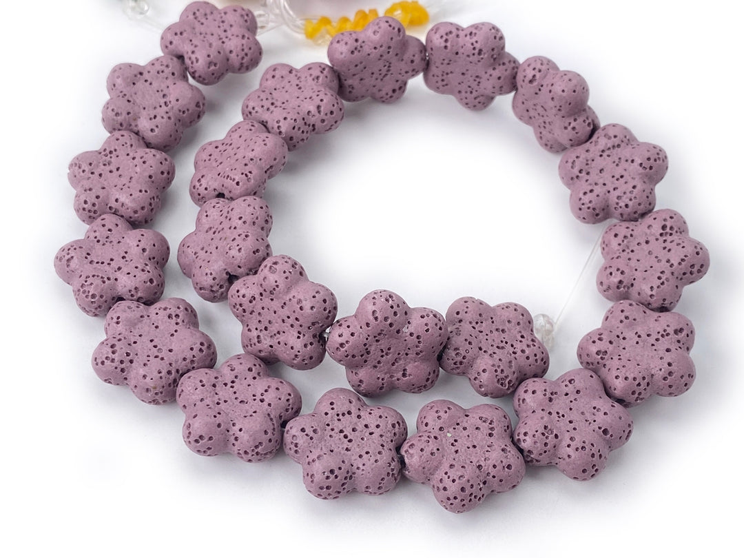 19mm Purple color Lava flower beads for jewelry making, 15.5"