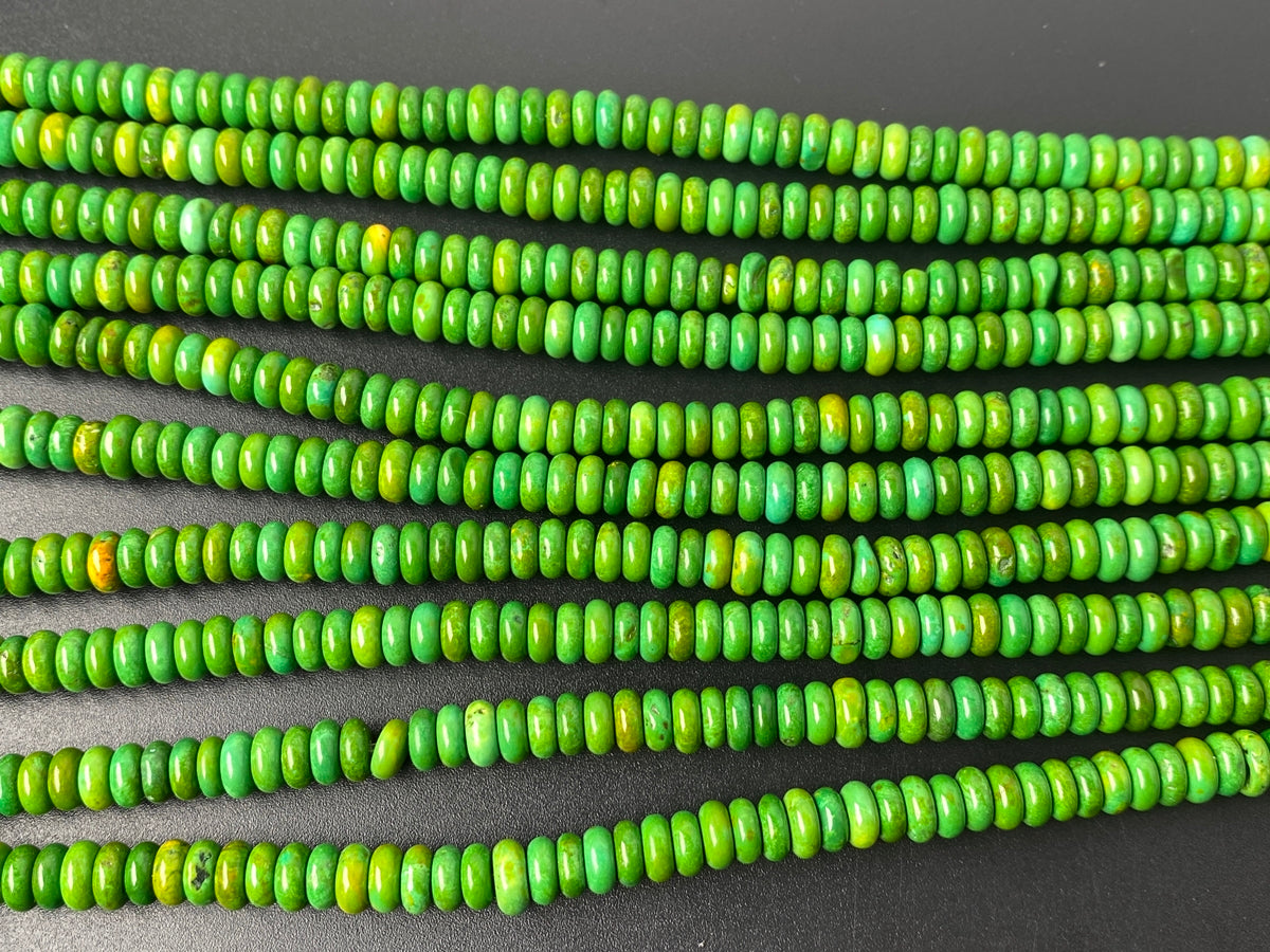 14.5" 3x6mm dark green howlite turquoise rondelle/wheel beads