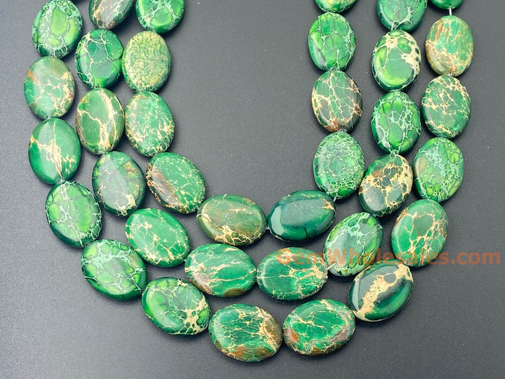 15.5" 18x25mm green Sea Sediment oval beads, emperor jasper beads,impression jasper, Terra Jasper