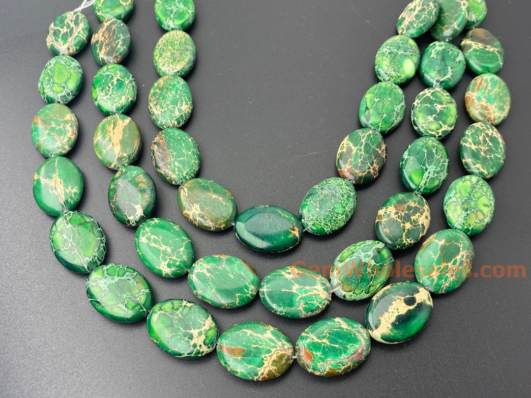 15.5" 18x25mm green Sea Sediment oval beads, emperor jasper beads,impression jasper, Terra Jasper