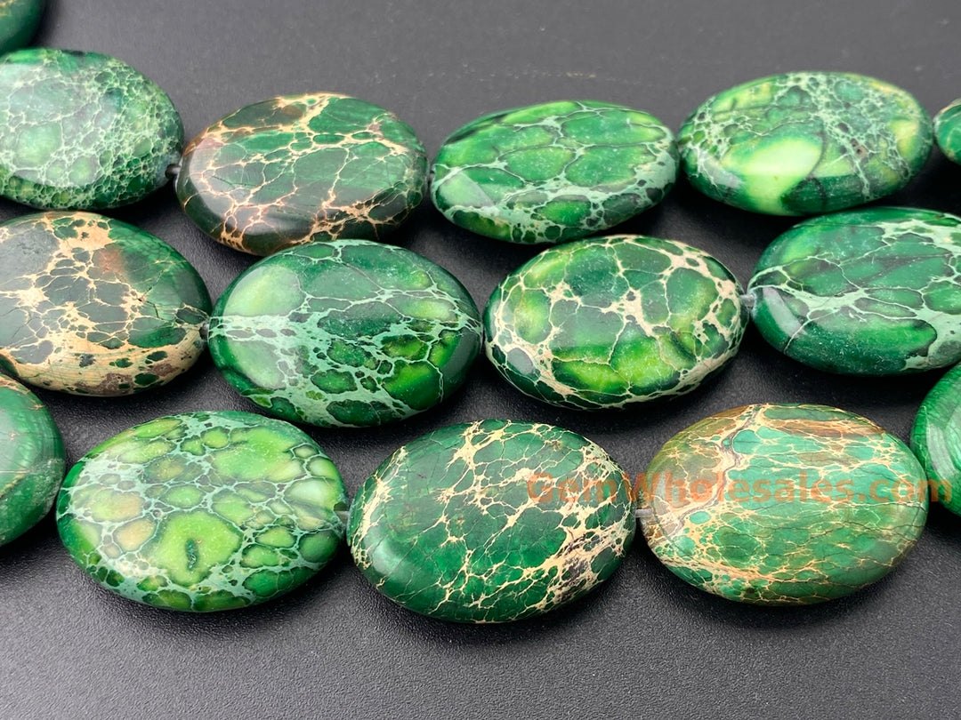 15.5" 18x25mm green Sea Sediment oval beads, emperor jasper beads,impression jasper, Terra Jasper
