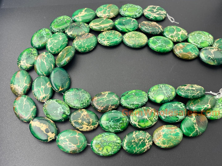 15.5" 18x25mm green Sea Sediment oval beads, emperor jasper beads,impression jasper, Terra Jasper
