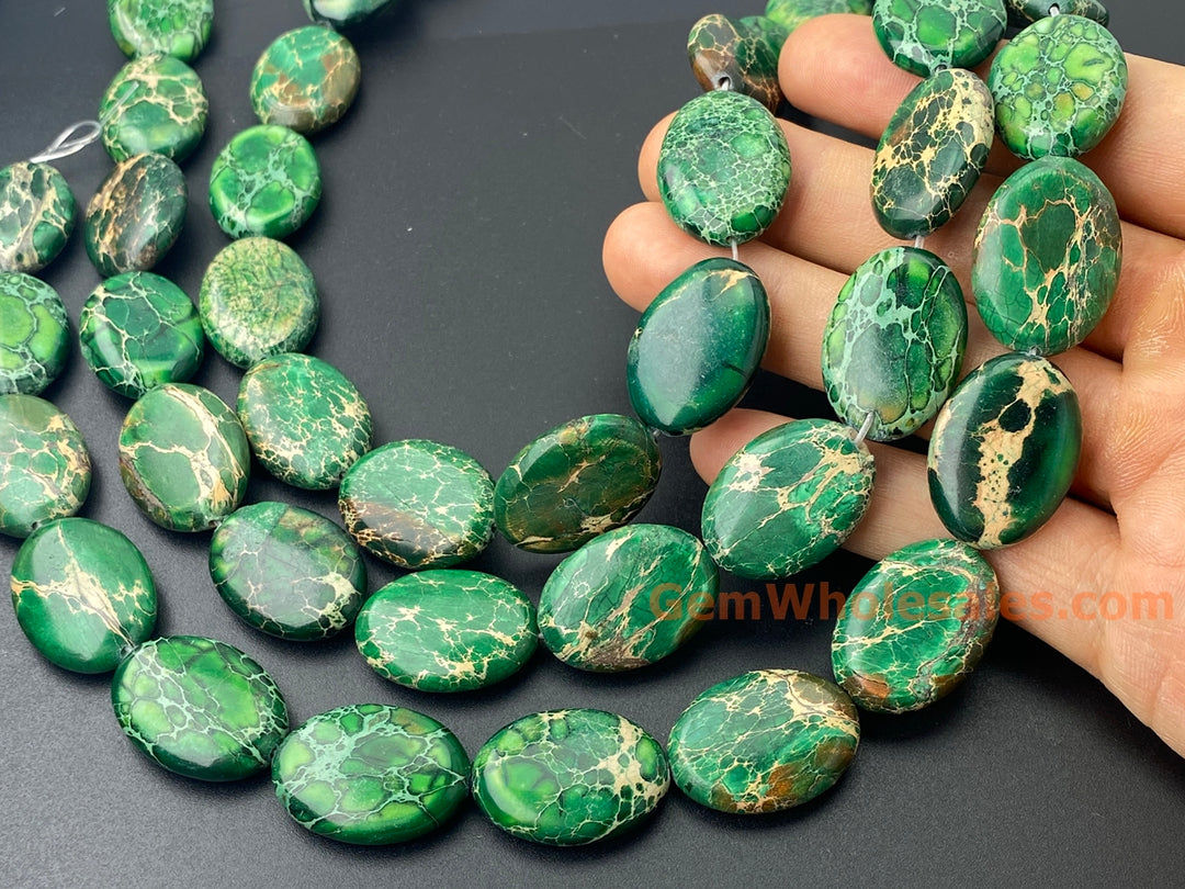 15.5" 18x25mm green Sea Sediment oval beads, emperor jasper beads,impression jasper, Terra Jasper