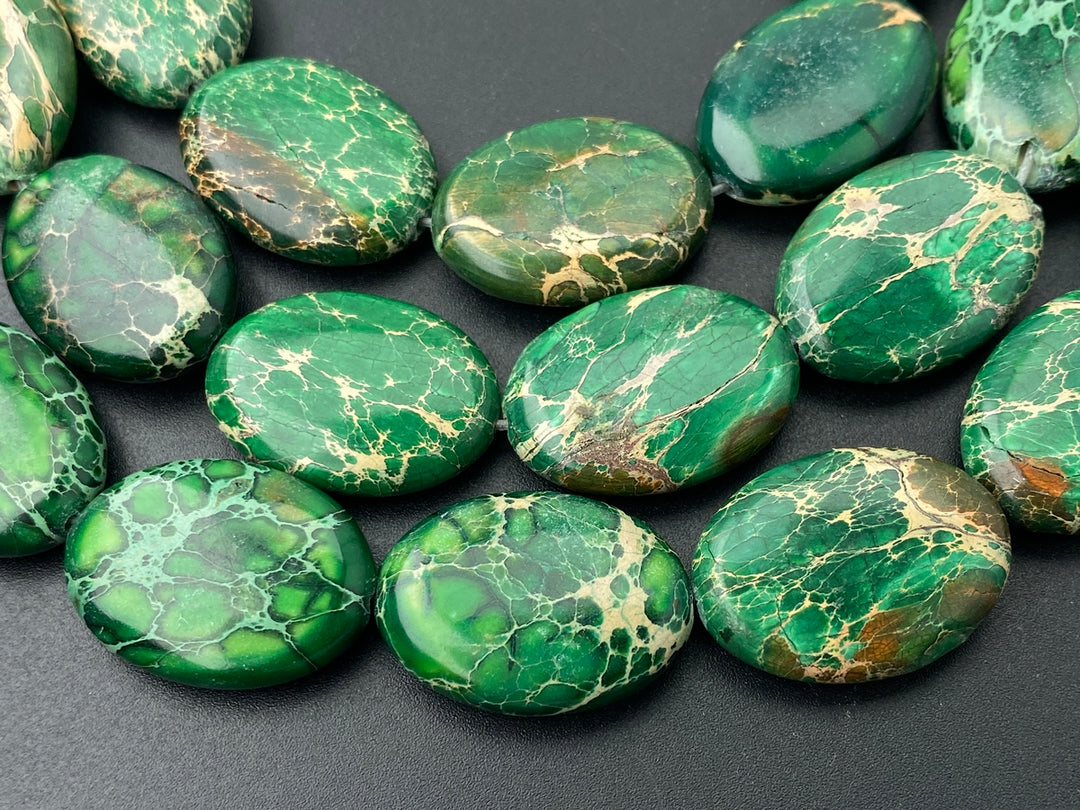 15.5" 18x25mm green Sea Sediment oval beads, emperor jasper beads,impression jasper, Terra Jasper