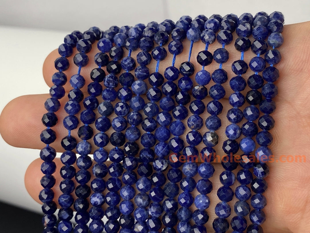 15.5" 4mm natural sodalite semi precious stone round micro faceted beads
