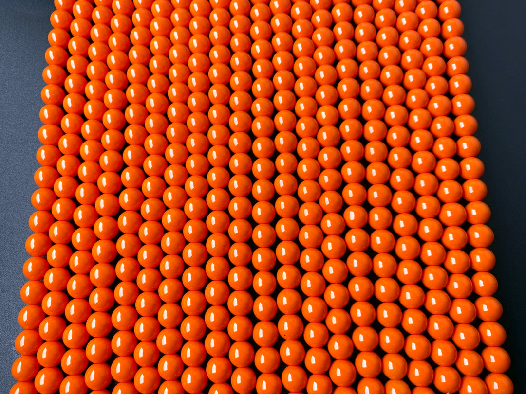 15.5" Glass druk round beads orange 6mm/8mm/10mm/12mm