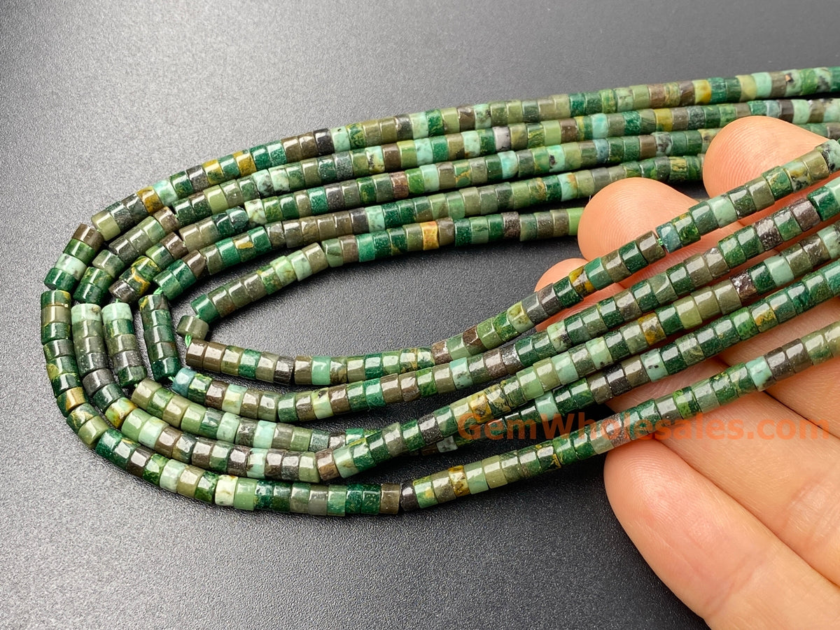 15" 2x4mm Natural African green jade Heishi jewelry beads