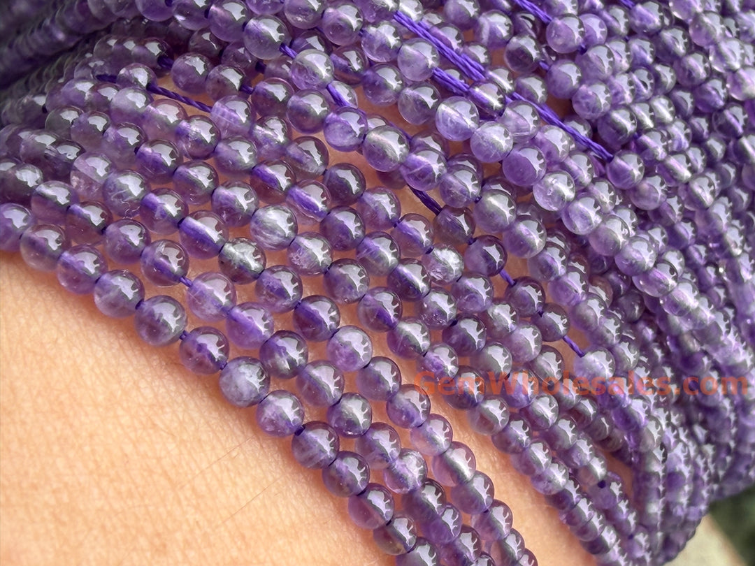 15.5" 2mm Natural amethyst round beads, purple color crystal