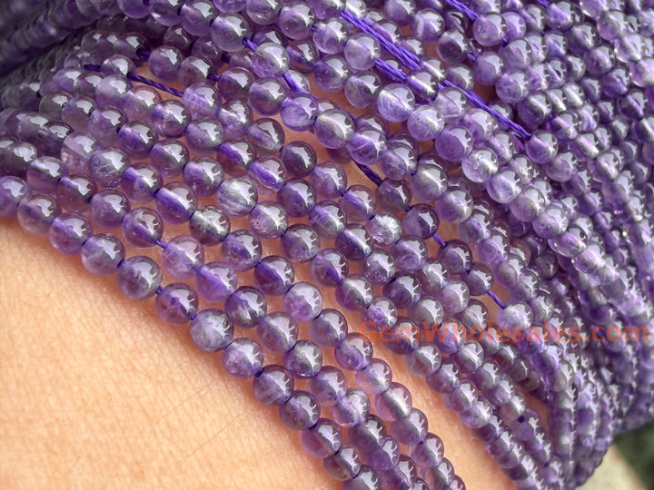 15.5" 2mm Natural amethyst round beads, purple color crystal