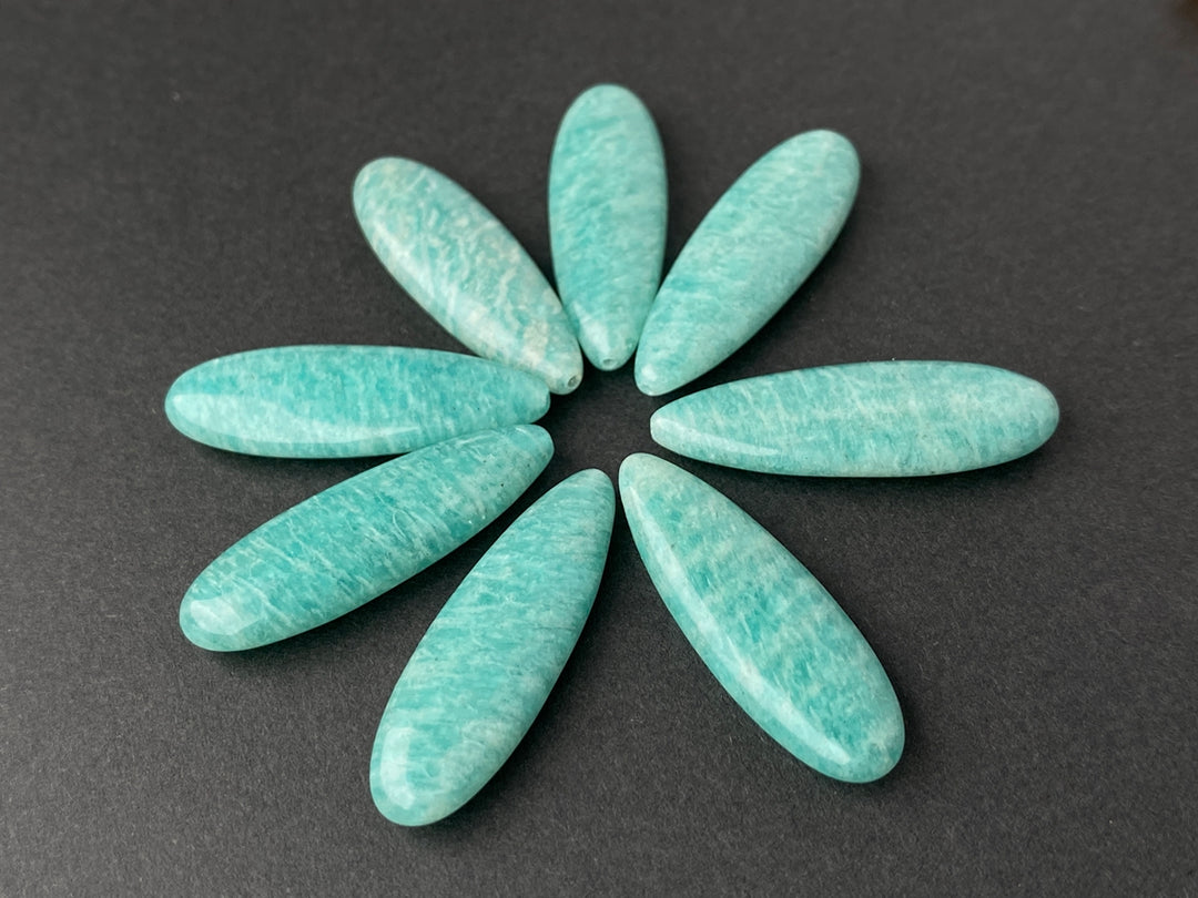 2PCS 10x30mm natural amazonite stone Marquise/teardrop beads half drilled