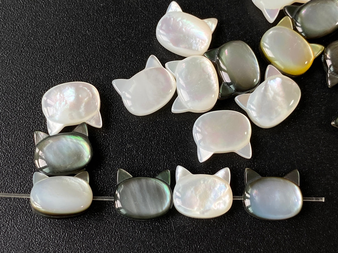 5PCS 9x10mm Natural black MOP little cat beads, mother of pearl cat