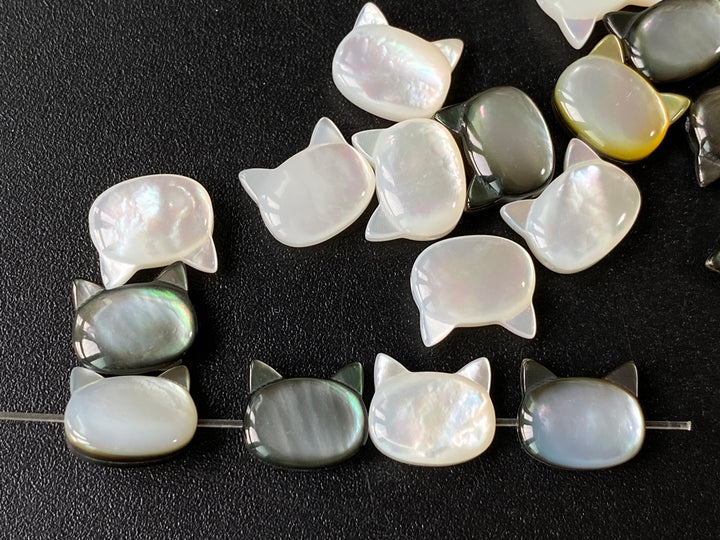 5PCS 9x10mm Natural black MOP little cat beads, mother of pearl cat