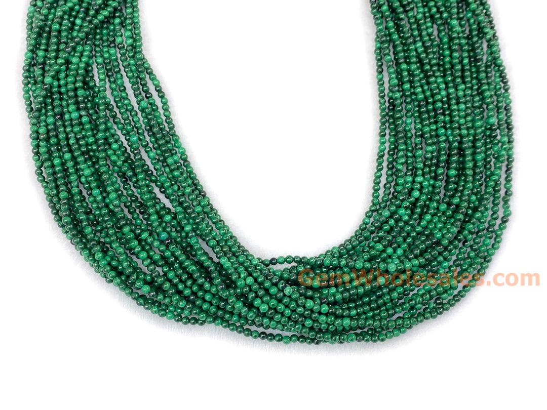 15.5" 2mm Natural green malachite stone tiny round beads