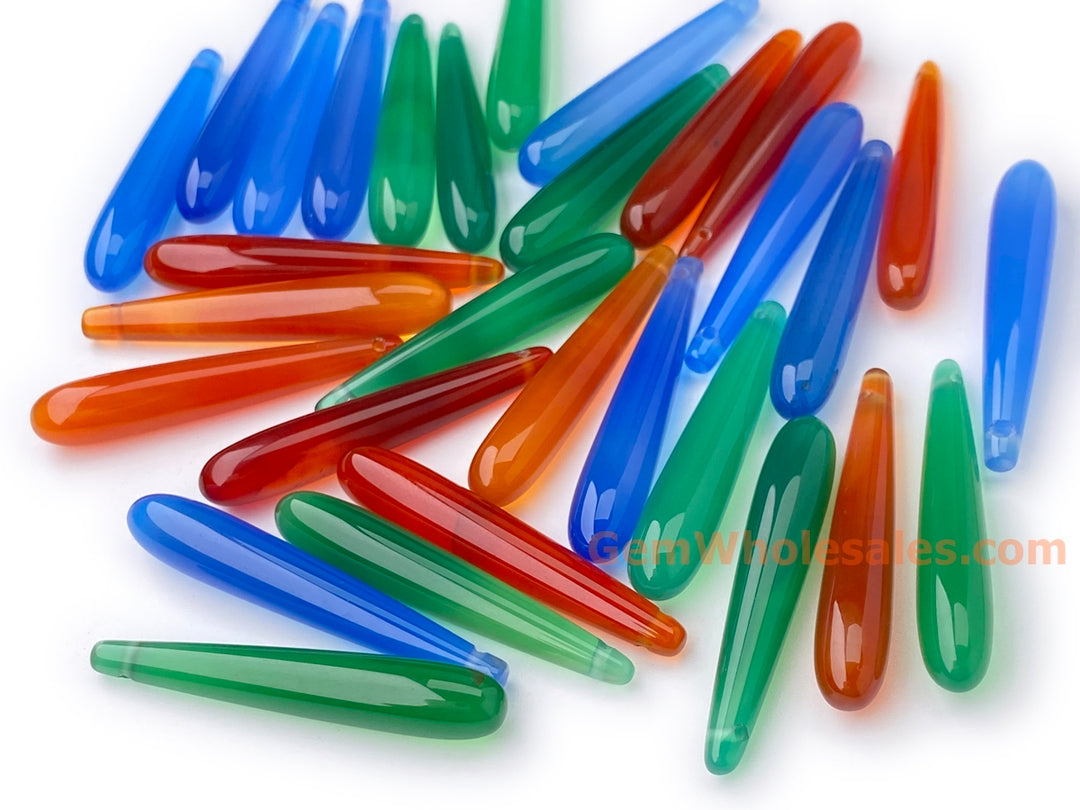 1pair 6x35mm red agate/onyx teardrop beads, side hole drilled