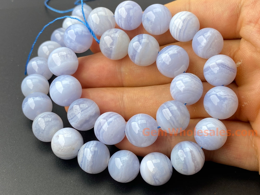 12mm natural blue lace Agate Round jewelry beads, 15.5"