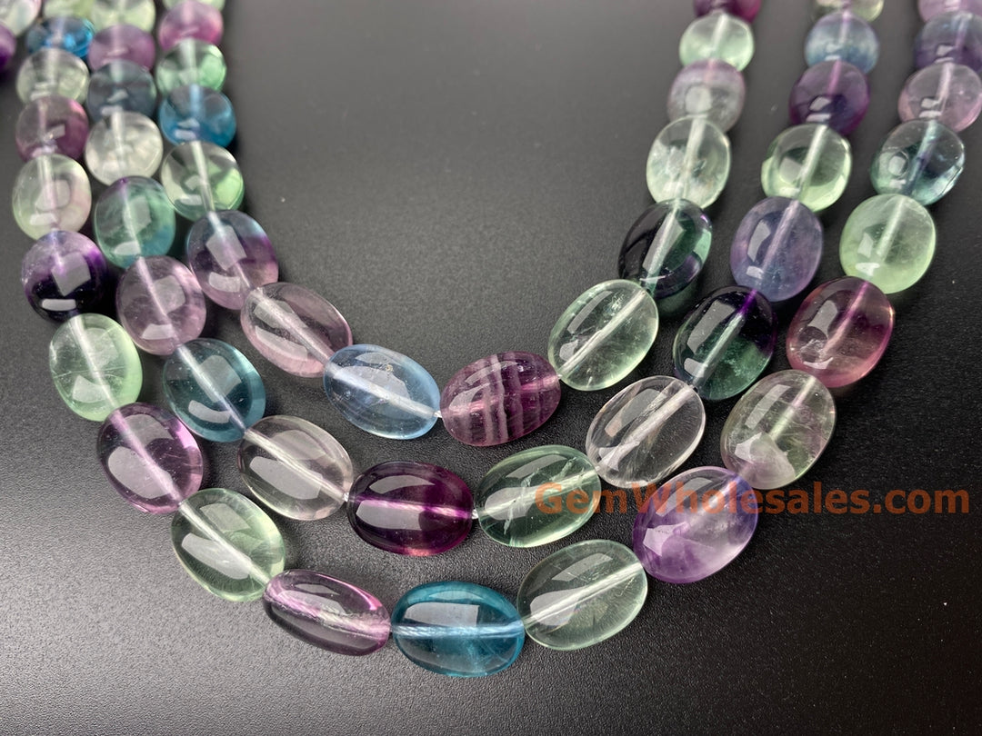15.5" AA 10x14mm natural Rainbow fluorite stone oval jewelry beads
