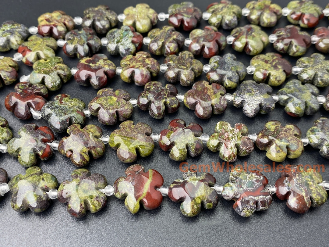 15.5" 15mm/20mm natural Australia dragon blood jade flower beads