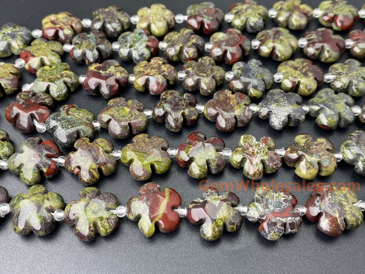 15.5" 15mm/20mm natural Australia dragon blood jade flower beads