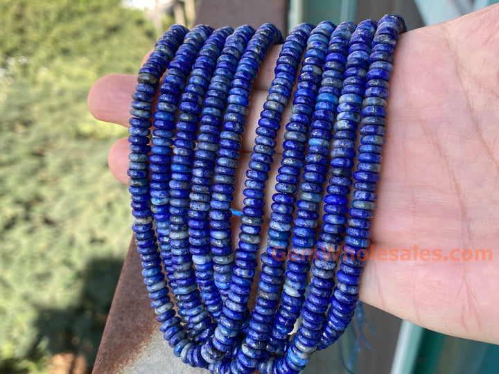 15.25" 2x6mm Natural lapis lazuli stone rondelle heishi spacer beads