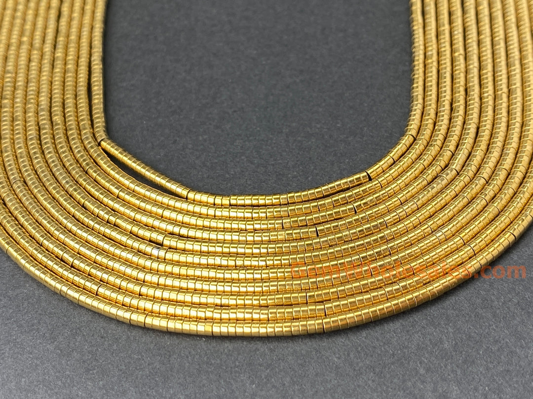 15.5" 1x2mm gold Hematite stone tiny tube Heishi beads