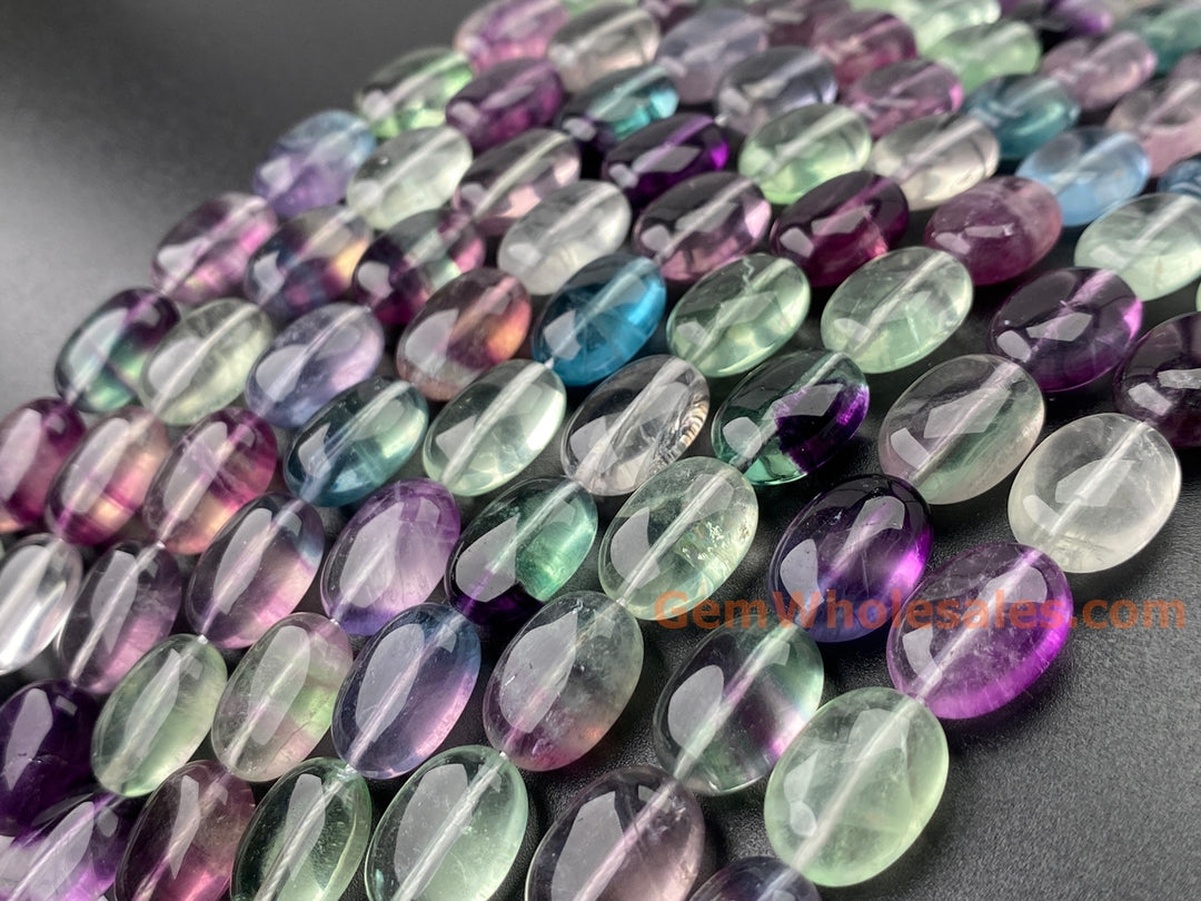 15.5" AA 10x14mm natural Rainbow fluorite stone oval jewelry beads