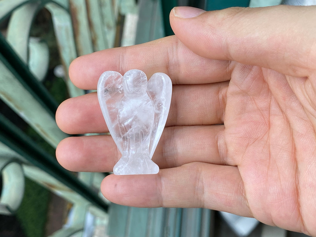 36x28mm Rock quartz Angel, Carved crystal pocket Guardian Angel 1.5"
