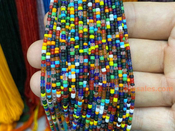 15" 2mm Multicolor Glass Seed Beads, Tiny Spacer heishi Beads, Dark