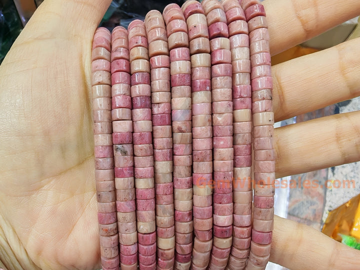 15.5" 3x6mm natural Rhodonite stone Heishi Disc jewelry beads