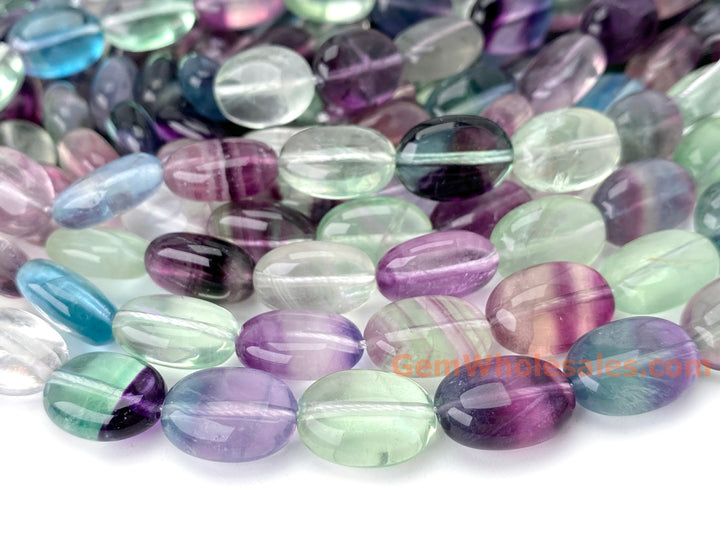 15.5" AA 10x14mm natural Rainbow fluorite stone oval jewelry beads