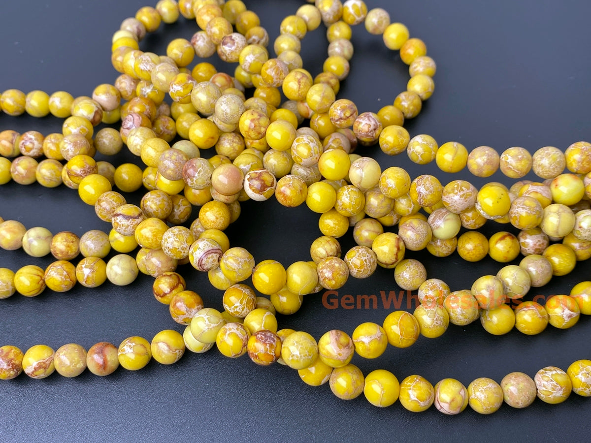 15.5" 8mm yellow emperor jasper, Sea Sediment round beads, terra jasper