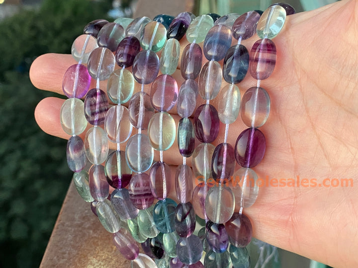 15.5" AA 10x14mm natural Rainbow fluorite stone oval jewelry beads