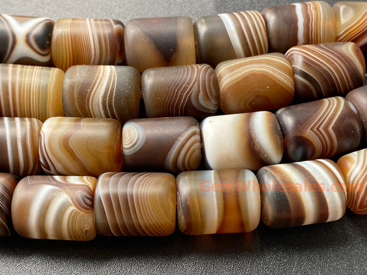 14" 15x20mm Matte brown stripe Agate cylinder tube beads Gemstone